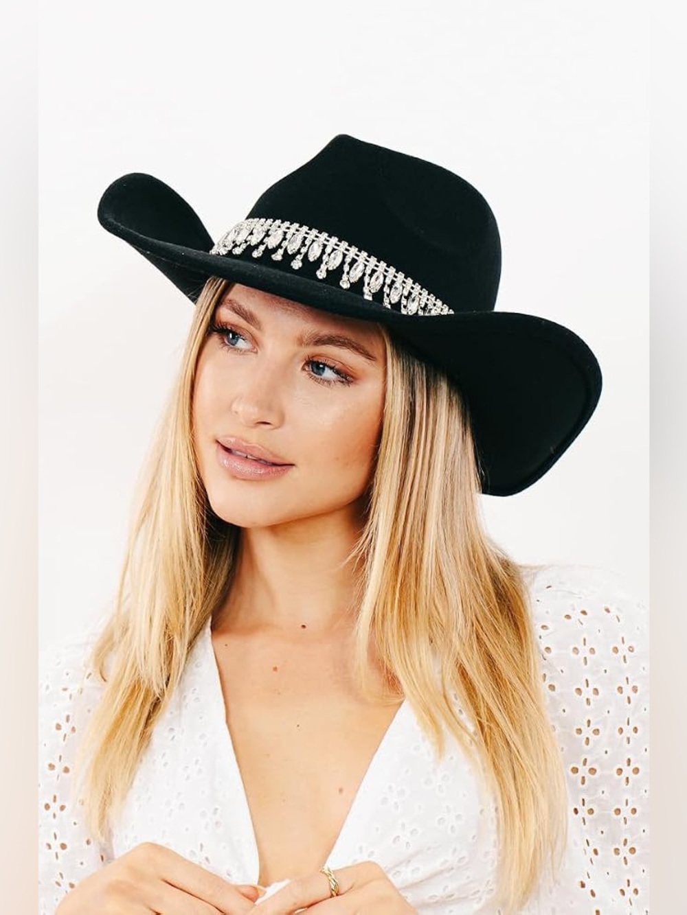 NEW Glitter Silver Black Cowboy Hats Women Western Rhinestone Cowgirl Hat